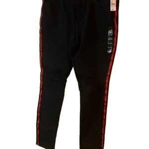 PacSun Men’s Black Skinny Jeans with Bold Red Stripes